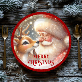 Adorable Santa Claus and Rudolph Party Plates Pappteller