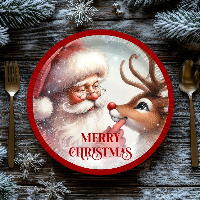 Adorable Santa Claus Rudolph Christmas Paper Plate Pappteller (Adorable Santa Claus Rudolph Christmas Paper Plates)