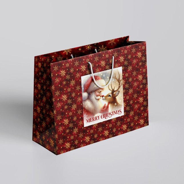 Adorable Santa Claus Rudolph Holiday Gift Bag Große Geschenktüte (Adorable Santa Claus Rudolph Holiday Gift Bag)