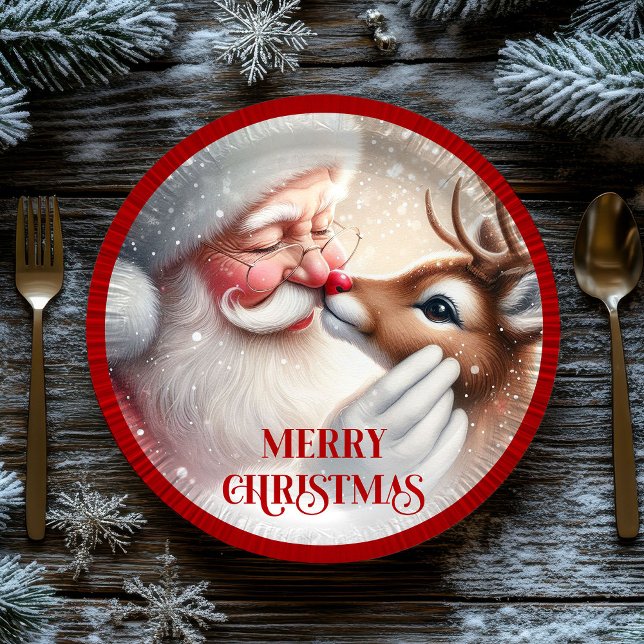 Adorable Santa Claus Rudolph Kids Party Plates Pappteller (Adorable Santa Claus Rudolph Kids Party Plates)
