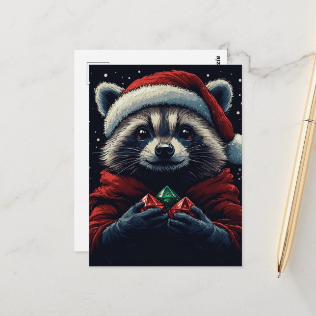 Adorable Santa Raccoon Postkarte (Vorderseite/Rückseite Beispiel)