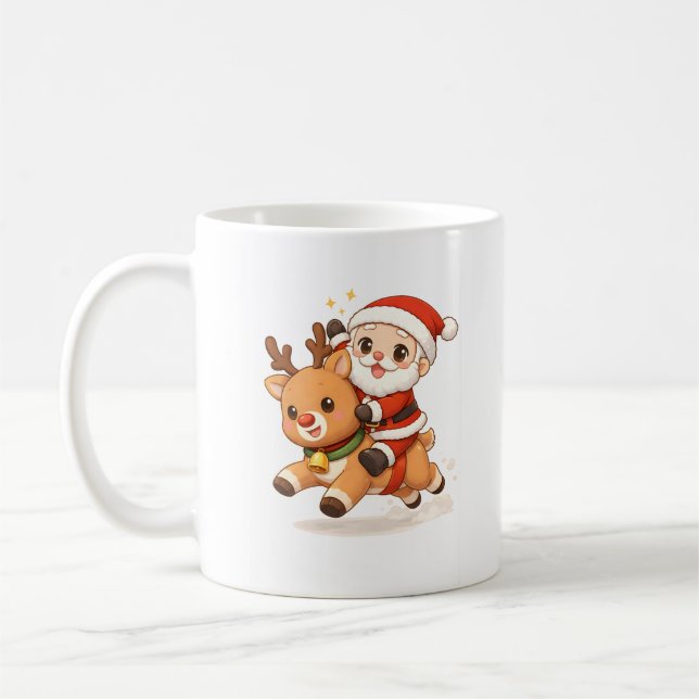 Adorable Santa & Reindeer Christmas Mug Kaffeetasse (Links)