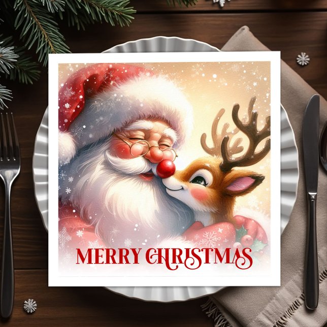 Adorable Santa Rudolph Festive Party Napkins Serviette (Adorable Santa Rudolph Festive Party Napkins)