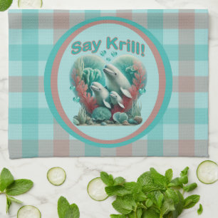 Adorable "Say Krill" Whale Family Portrait Geschirrtuch