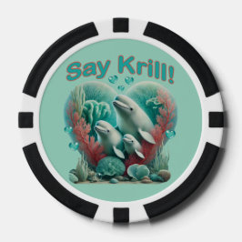 Adorable "Say Krill" Whale Family Portrait Pokerchips
