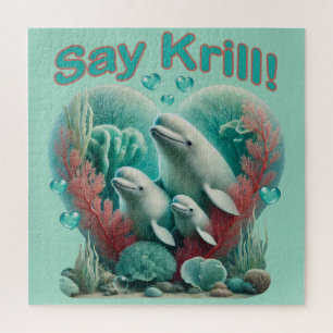 Adorable "Say Krill" Whale Family Portrait Puzzle