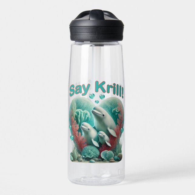Adorable "Say Krill" Whale Family Portrait Trinkflasche (Vorne)