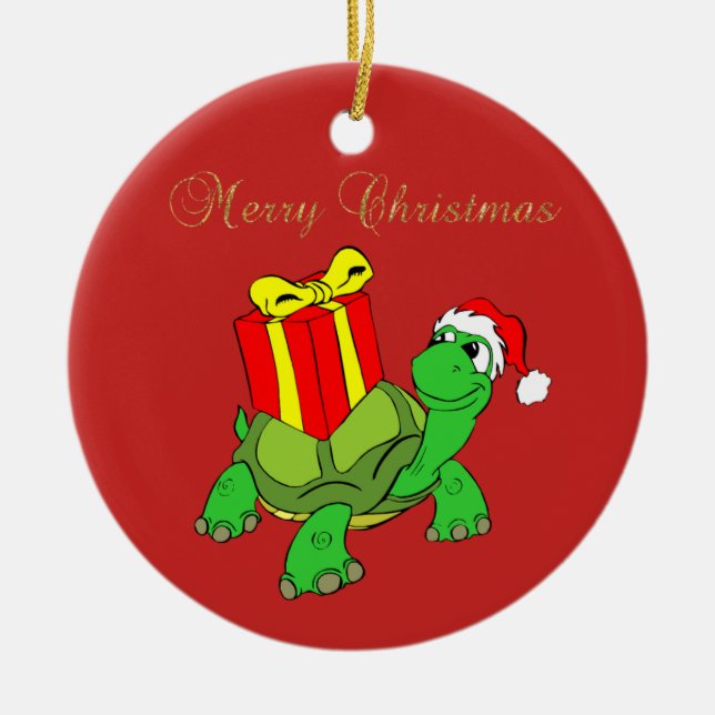 Adorable Schildkröte Weihnachtsmannmütze, heute fr Keramikornament (Vorne)