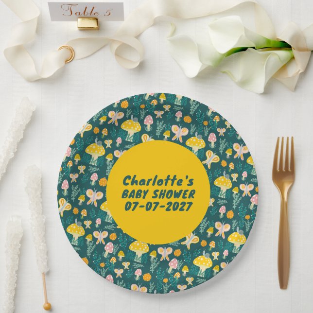 Adorable Schnecke Pilz Schmetterling Niedlich BABY Pappteller (Hochzeit)