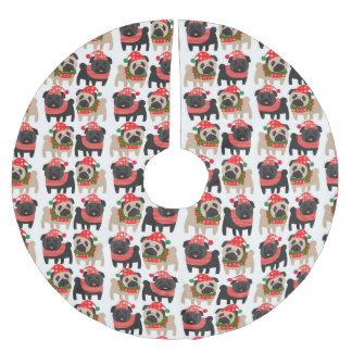 Adorable Schwarz-Fauna Weihnachten Möpsen Polyester Weihnachtsbaumdecke
