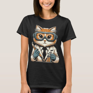 Adorable Scientifics Cat with Labrador Equipment T-Shirt