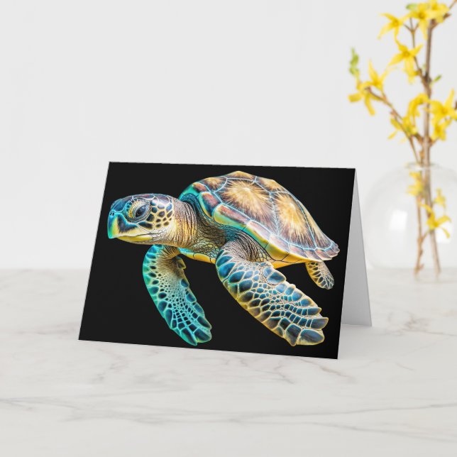 Adorable Sea Turtle Happy Birthday Karte (Gelbe Blume)