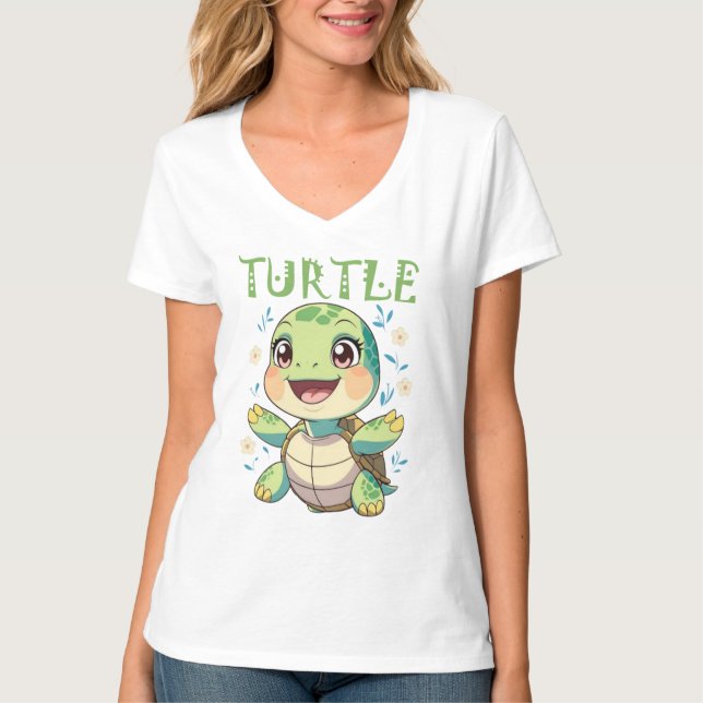 Adorable Sea Turtle with Flowers T-Shirt (Vorderseite)