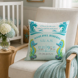 Adorable Seepferd Birth Announcement Pillow (Junge Kissen