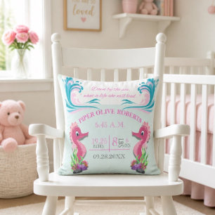 Adorable Seepferd Birth Announcement Pillow (Mädch Kissen