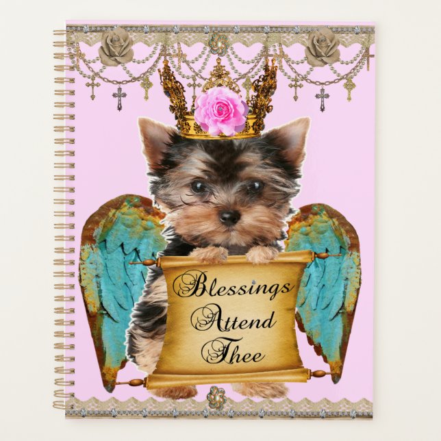 Adorable Shabby Chic Yorkie Angel Puppy Dog Planer (Vorderseite)