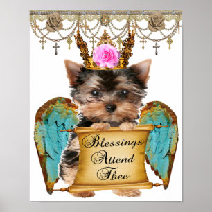 Adorable Shabby Chic Yorkie Puppy Dog Engel Poster