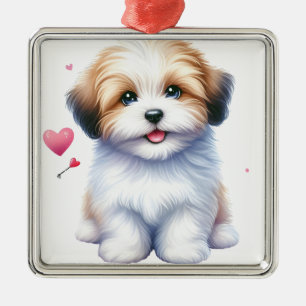 ADORABLE SHAGGY HAVANESE PUPPY HUND ORNAMENT AUS METALL