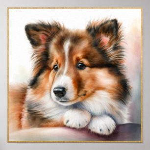 Adorable Sheepdog Puppy Arwork Poster