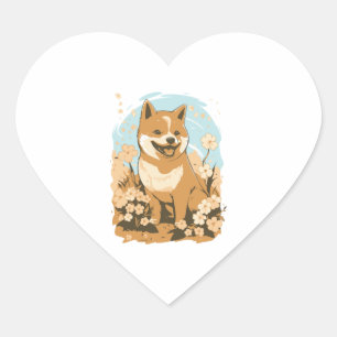Adorable Shiba Inu T - Shirt Art Print mit Grafik Herz-Aufkleber