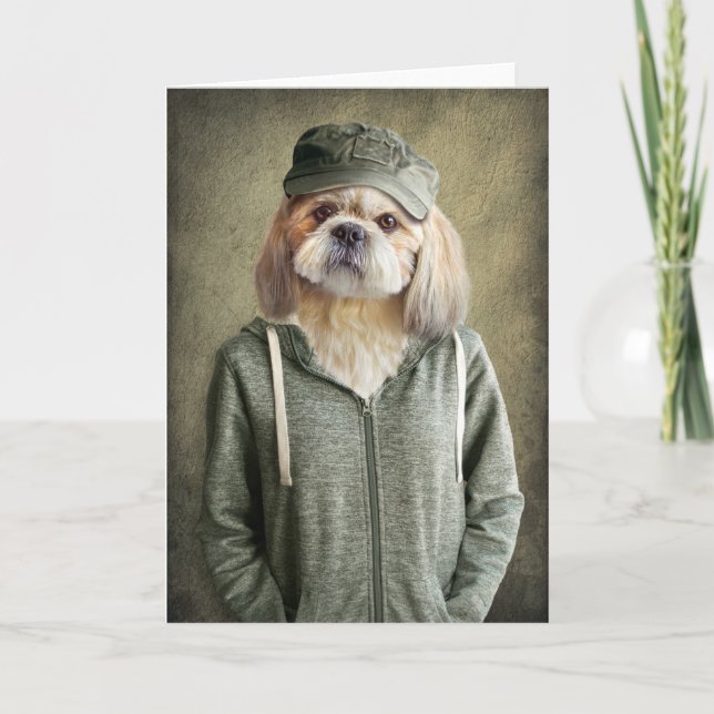 Adorable Shih Tzu Tragen einer Kappe und Hoodie Karte (Vorderseite)