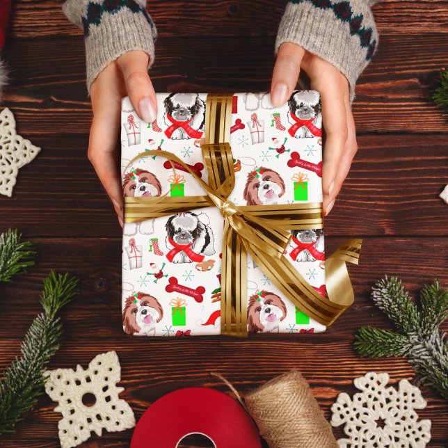 Adorable Shih Tzu Weihnachten Nahtloses Muster Geschenkpapier Set (Sweet Yorkie Christmas Love!)