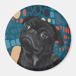Adorable Sitze Schwarzer Mops Hund auf blauem Abst Magnet
