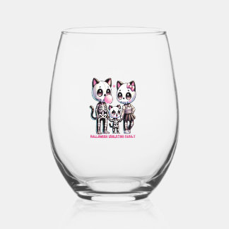 Adorable Skelettkatzenfamilie mit Kaugummi H Weinglas Ohne Stiel