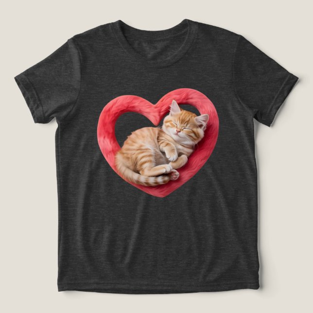 Adorable Sleeping Cat Furry Heart Tri-Blend Shirt (Design Vorderseite)