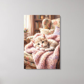 Adorable Sleeping Kitten on Teddy Bear Oil Paintin Leinwanddruck