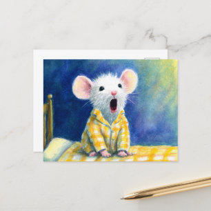 Adorable Sleepy Mouse in PJs Postkarte