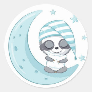 Adorable Sleepy Panda über dem Mond Runder Aufkleber