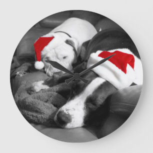 adorable sleepy pitbull christmas santa puppies große wanduhr