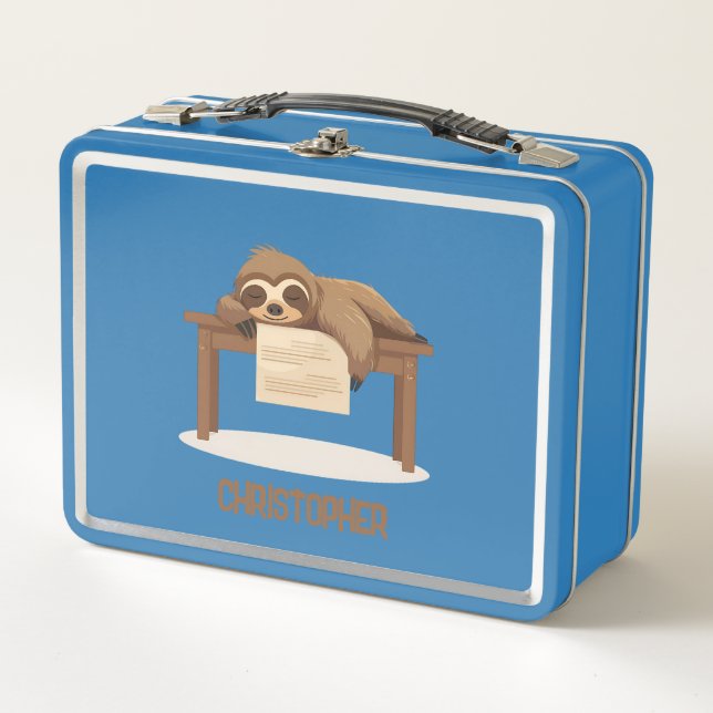 Adorable Sleepy Studium Sloth mit Kindername Metall Brotdose (Vorderseite)