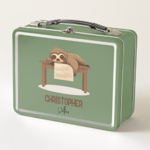 Adorable Sleepy Studium Sloth mit Kindername Metall Brotdose