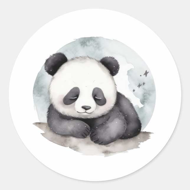 Adorable Sleepy Watercolor Baby Panda Bear Runder Aufkleber (Vorderseite)