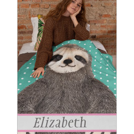 Adorable Sloth Aquamarin Name Kinder Tier Fleecedecke