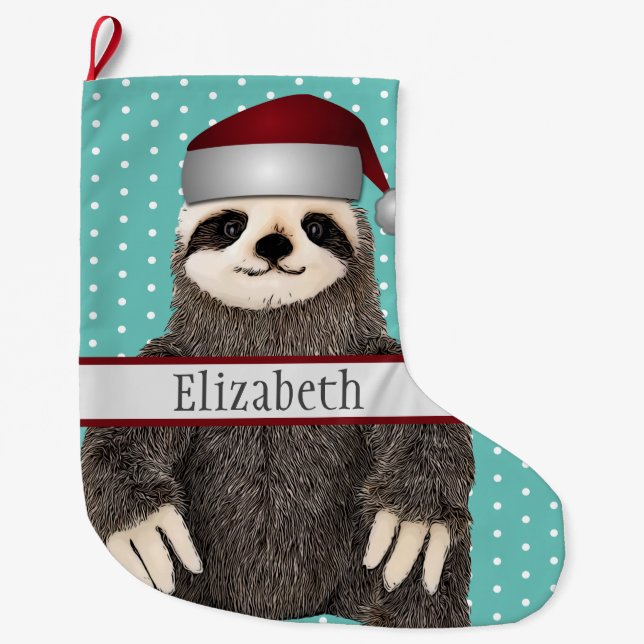 Adorable Sloth Aquamarin Name Kinder Tier Großer Weihnachtsstrumpf (Vorderseite)