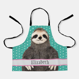 Adorable Sloth Aquamarin Name Kinder Tier Schürze