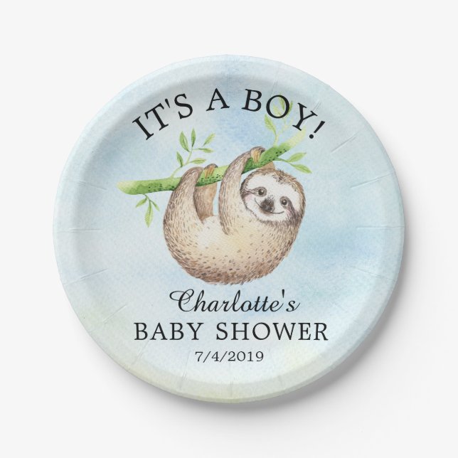 Adorable Sloth Baby Dusche 7" Platte Pappteller (Vorderseite)