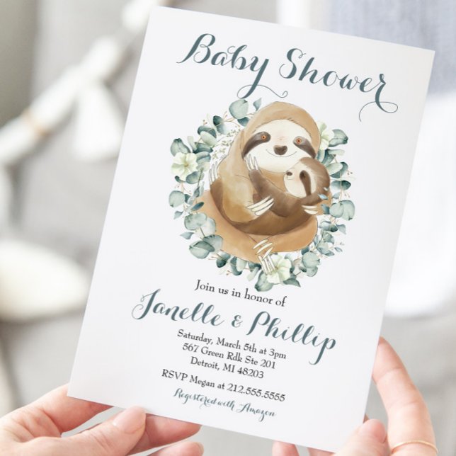 Adorable Sloth Baby Dusche Eukalyptus Grüne Einladung (Von Creator hochgeladen)