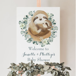 Adorable Sloth Baby Dusche Eukalyptus Grüne Poster