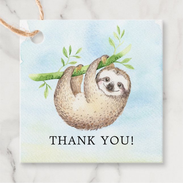 Adorable Sloth Baby Dusche Gefallen Geschenkmarke Geschenkanhänger (Vorderseite)