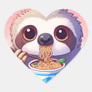 Adorable Sloth Eating Ramen Herz-Aufkleber