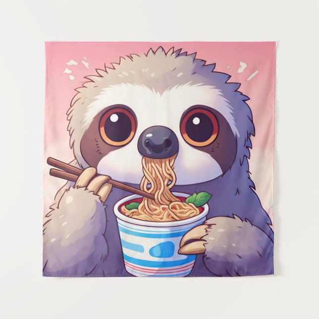Adorable Sloth Eating Ramen Wandteppich (Vorderseite)