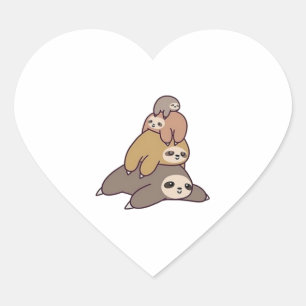Adorable Sloth Family Cartoon Herz-Aufkleber