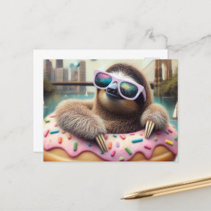 Adorable Sloth schwebend in Doughnut Postkarte