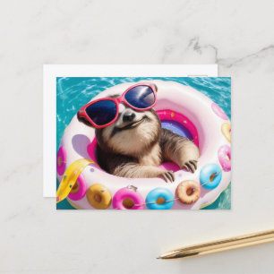 Adorable Sloth schwebend in Doughnut Postkarte