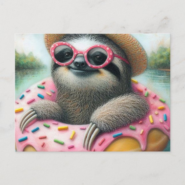 Adorable Sloth schwebend in einem glänzenden Dough Postkarte (Vorderseite)