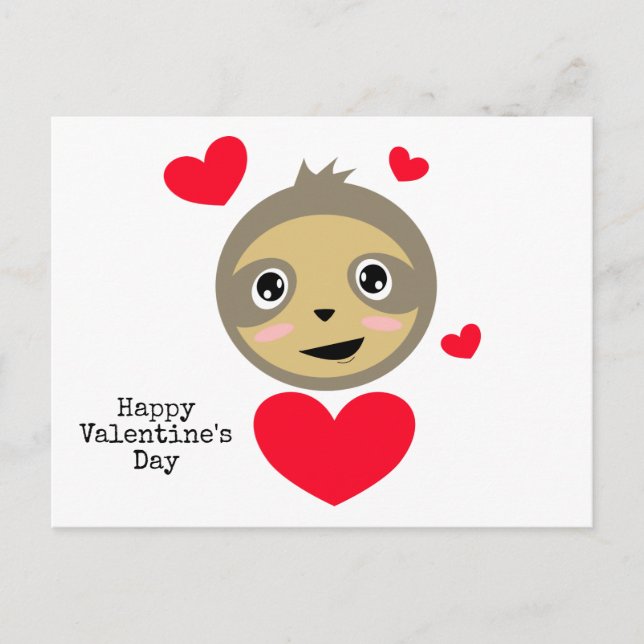Adorable Sloth with Hearts - Happy Valentine's Day Postkarte (Vorderseite)